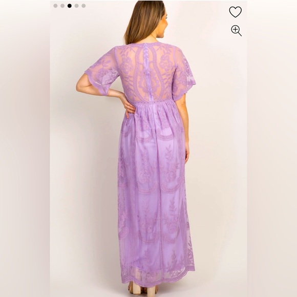 PinkBlush Lavender Lace Mesh Overlay Maternity Maxi Dress - Picture 4 of 5